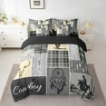 thumbnail image 2 of Homewish Western Cowgirl Cowboy Bedding Comforter Set 7pcs, Grey Cream Patchwork Queen Bedding Sets, Tribal Dreamy Catcher Reversible Queen Sheet Sets, Super Cozy Room Decor, 2 of 7