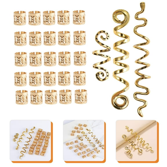 UPOUART 28Pcs Golden Hair Braiding Jewelry Hair Cuffs for Braids Perfect for Wedding and Dance