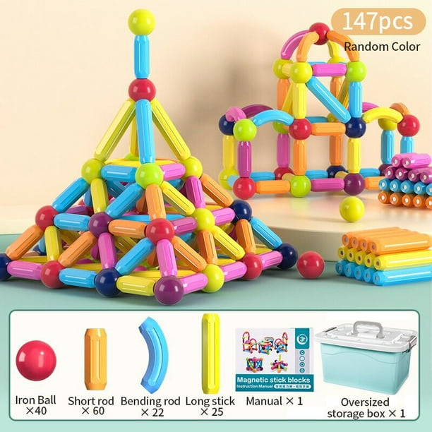 Juego de Construcción con Imanes, Bloques de Construcción, Bolas y Palos Magnéticos, Juguete Educativo Montessori, Regalo para Niño Fivean unisex