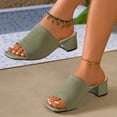 thumbnail image 3 of Dakaela Knit Heeled Sandals for Women Square Open Toe Low Chunky Heels Mules Casual Slip on Slides Summer Beach Pumps Slippers Size 6-10, 3 of 9