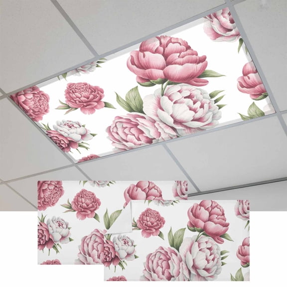 Fluorescent Light Covers for Ceiling Lights Classroom, Pink Rose Vintage Floral Magnetic Ceiling Light Cover Filter for School,Office, 2X4 FT, Pack of 2, Watercolor Flower Pattern