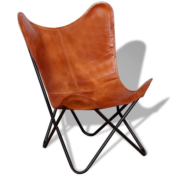 vidaXL Chair Living Room Chair Iron Frame Real Leather 29.1 x 26 x 35.4