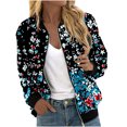 thumbnail image 7 of Womens Crop Bomber Jackets with Pockets Long Sleeve Casual Zip Up Jacket Outerwear No Hood Printed Fashion Coats (XL, Sky Blue), 7 of 7