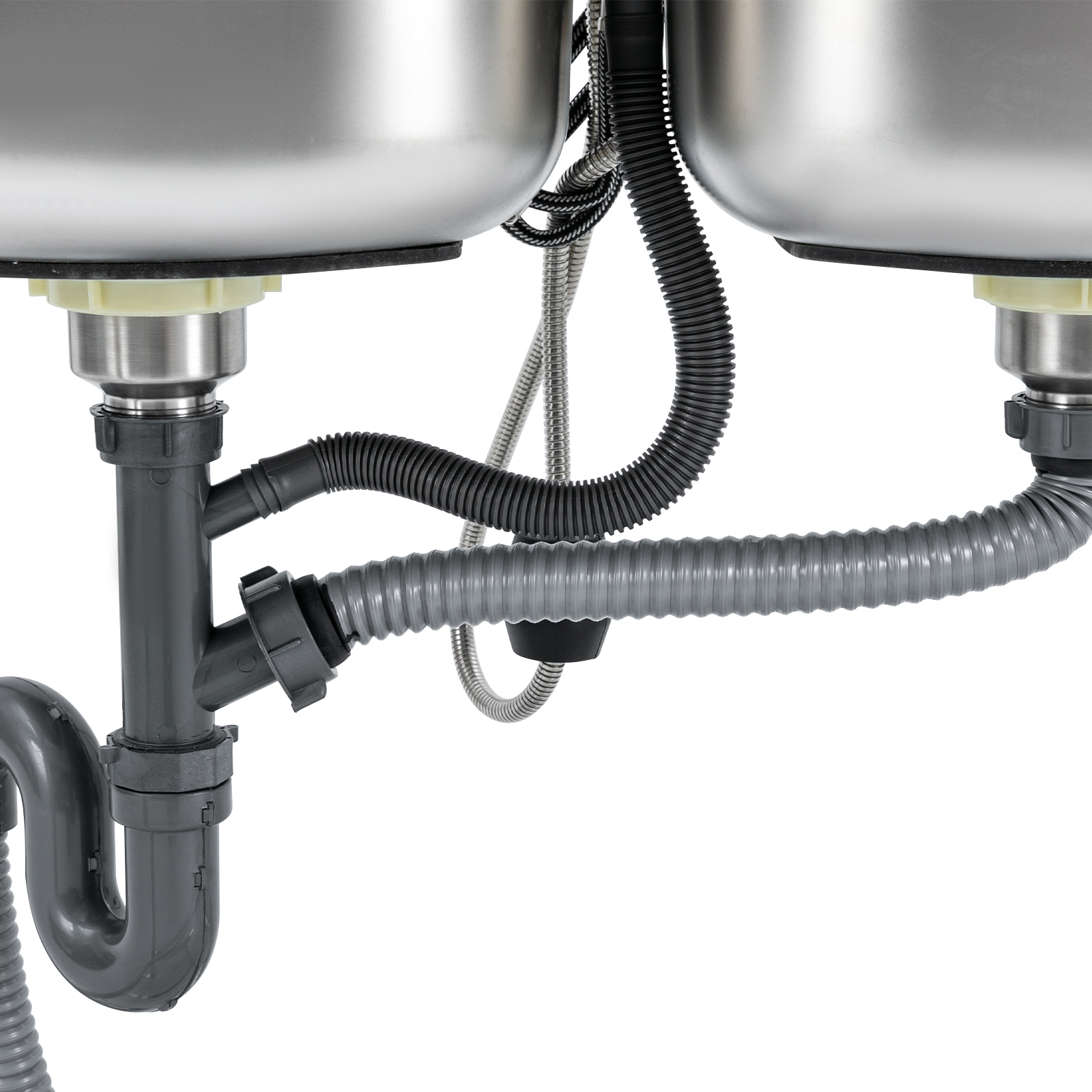 TFCFL Double Bowls Utility Sink Commercial Stainless Steel Kitchen Sink Prep Table with Pull-out Faucet & Bottom Shelf