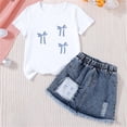 thumbnail image 4 of Ensemble Jupe en Denim à Col Rond et Manches Mi-Longues pour Filles, Tenue Décontractée 2 Pcs avec Taille Élastique, 4 of 6