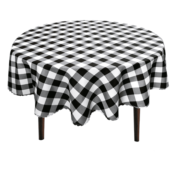 Odenmar 60 inch Round Tablecloth Black White Buffalo Plaid Polyester Fabric Cover for Dining Kitchen Party Farmhouse Home Decor Everyday Use