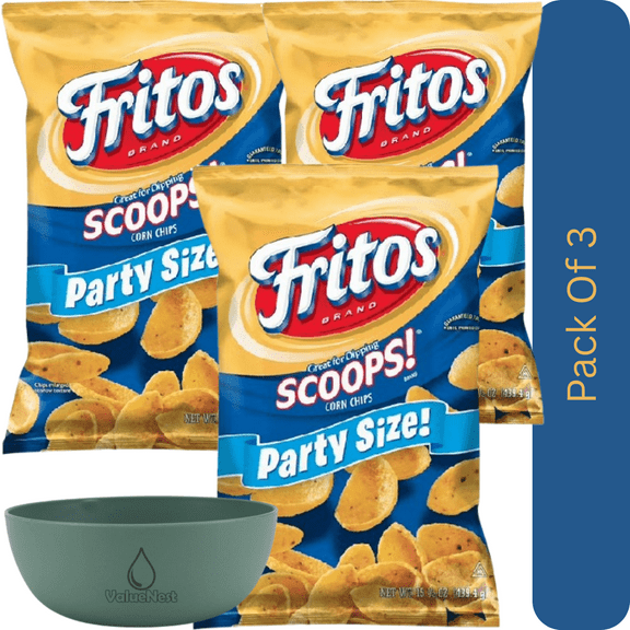 FRITOS® Scoops! Corn Chips, Party Size, 15.5 oz Per Bag With Olive Green Bowl By ValueNest