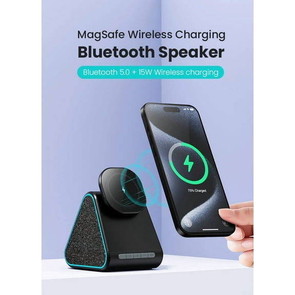 Magnetic Wireless Charging Stand with Bluetooth 5.0 Speaker | Rotating Base for Entertaining While You Charge, 1000mAh Portable Battery, Multiple Safety Protections