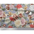 thumbnail image 3 of Soimoi Grey Cotton Poplin Fabric Leaves & Rose Floral Printed Craft Fabric by the Yard 42 Inch Wide, 3 of 3