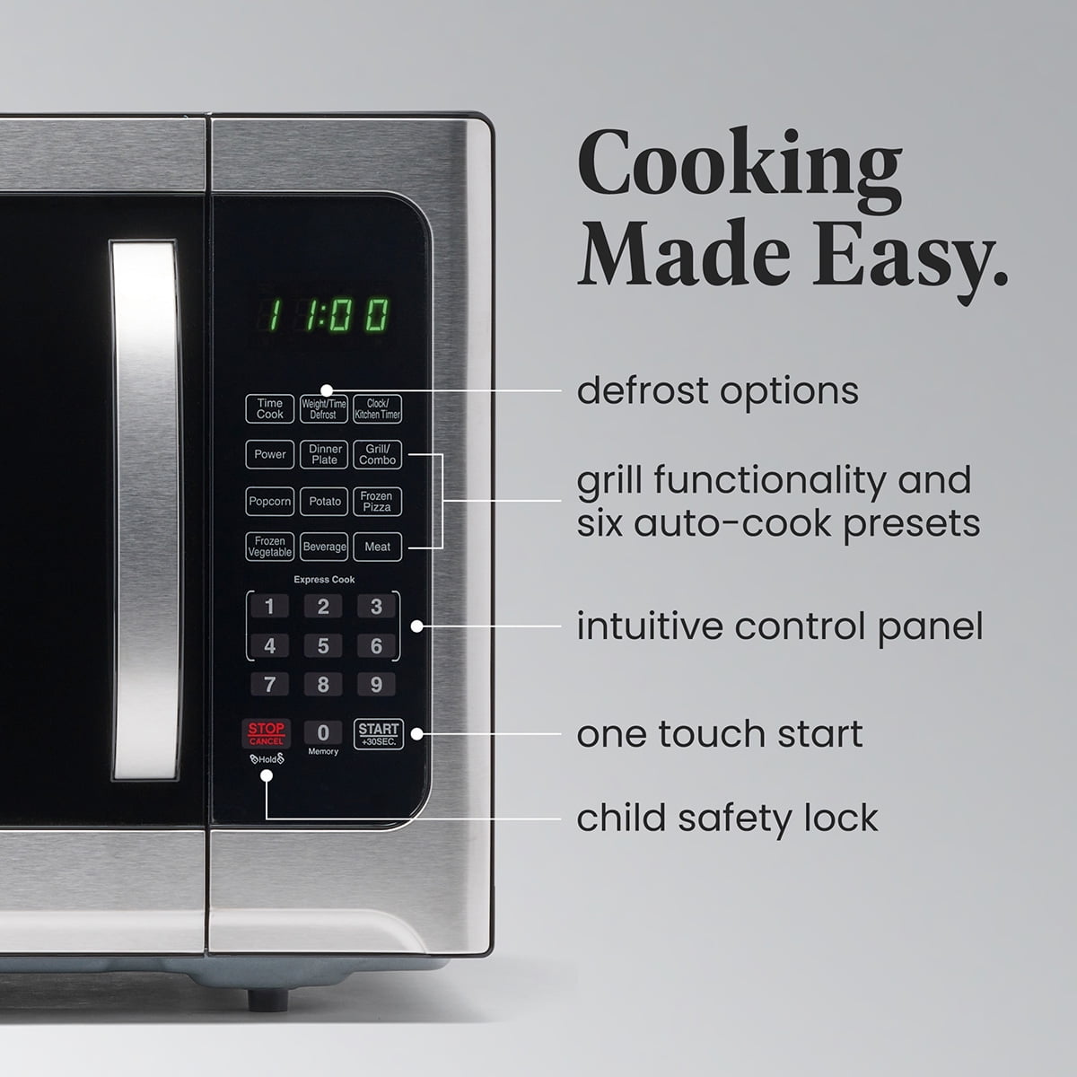 Farberware 1.2 cu ft Microwave Oven, 1000W Compact Microwave Oven with LED Display, Stainless Grill