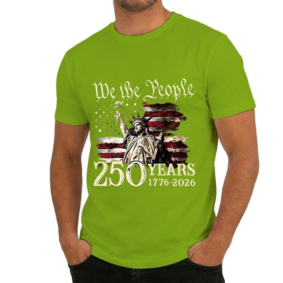 IDOCLOTHES 4th of July T Shirts for Man 250th Anniversary USA Shirt Men's Fourth of July T-Shirts Casual Patriotic Tshirts Shirts for Men Big and Tall Graphic Tees Green, 3XL