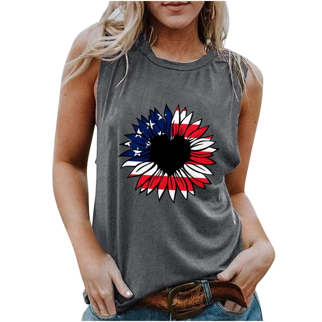 Chaleco estampado para mujer del Día de la Independencia, blusa de verano para niñas adultas Pompotops FGAJ13638