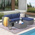 thumbnail image 2 of Patiorama 5-Piece Patio Furniture Set, Outdoor Sectional Conversation Set, All-Weather Dark Grey PE Wicker with Navy Blue Cushions, Outdoor Backyard Porch Garden Poolside Balcony, 2 of 8