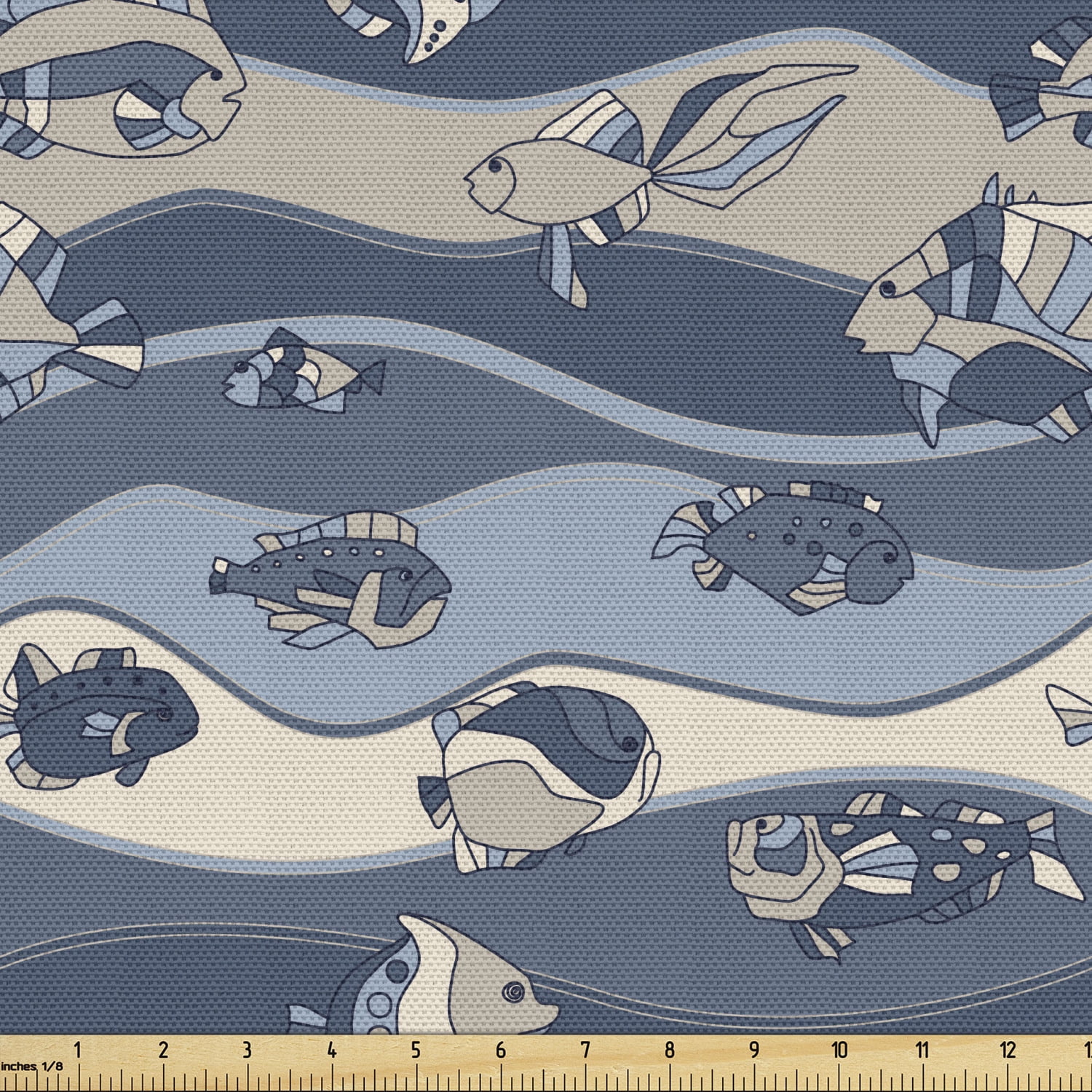 Fish Pattern Material Fish Fabric by the Yard, Inspired Geometric Aquarium Geometric Pattern ...
