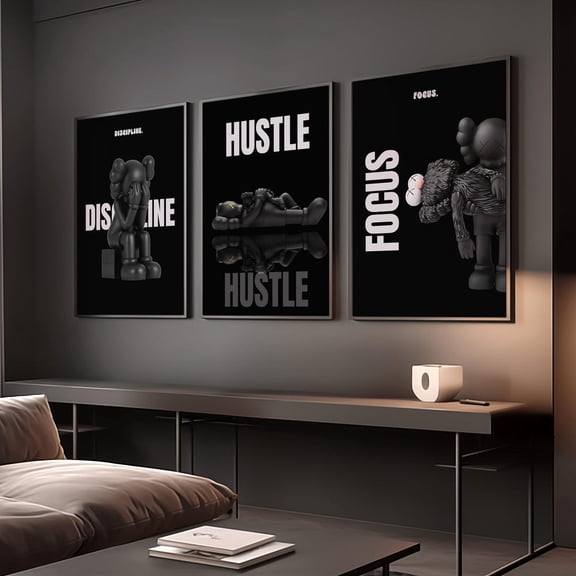 Black Print; Hypebeast Black Man Wall Art Set 3 Stretched Canvas 8x12
