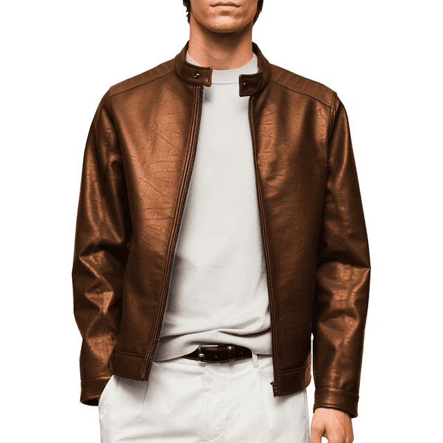 Chamarra Para Hombre Shendy Vendi Chaqueta Vinipiel Tipo Biker Chocolate Chica