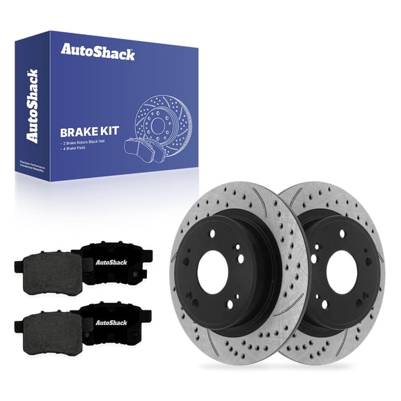 AutoShack Rear Solid Drilled & Slotted E-Coated Brake Rotors   Premium Ceramic Pads 6-PC Brake Kit Replacement for 2008-2017 Honda Accord 2009-2014 Acura TSX ShadowGuard 11.1" (282 mm)