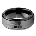 thumbnail image 2 of Tungsten Heart Love Beer Band Ring 8mm Men Women Comfort Fit Black Step Bevel Edge Brushed Gray Polished, 2 of 4