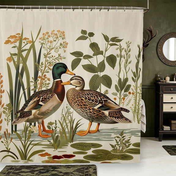 Manfei Wild Duck Print Shower Curtain 72Wx72L,Farmhouse Mallard Bathroom Curtain