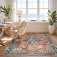 thumbnail image 3 of Design&I 4'x6' Washable Area Rug Vintage Boho Kilim Scroll Distressed Border Potbelly Burning for Reading Nook, Bedroom, Pet Friendly & Non-Slip Built-In Grip, 3 of 7