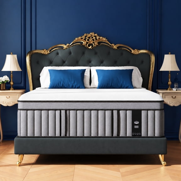 King Mattress, 18 Inch, 76 x 80 Inch, 9 Layers with Gel Memory Foam and Euro Top, Firm, Pressure Relief and Low Motion Transfer for Bedroom