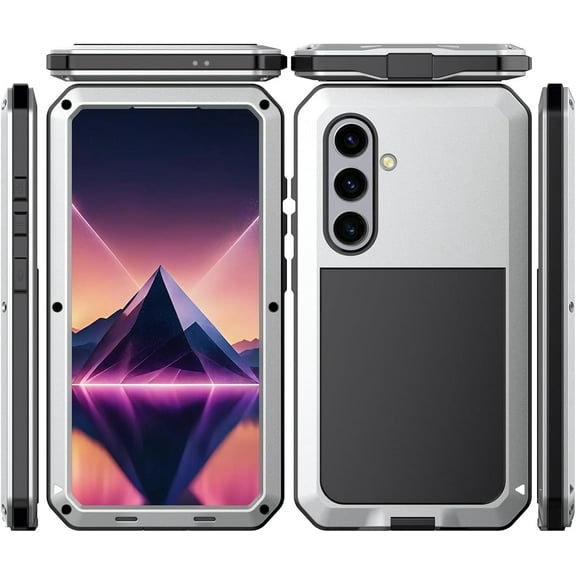 for Galaxy S24 Plus Case 6.6",Full Body Protective Cover Heavy Duty Shockproof [Tough Armour] Aluminum Alloy Metal Case with Silicone Built-in Screen Protector for Samsung Silver