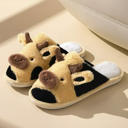 

CoCopeanut 2022 Cute Animal Slipper For Men Women Kawaii Fluffy Winter Warm Slippers Couples Cartoon Milk Cow House Slippers Funny Shoes