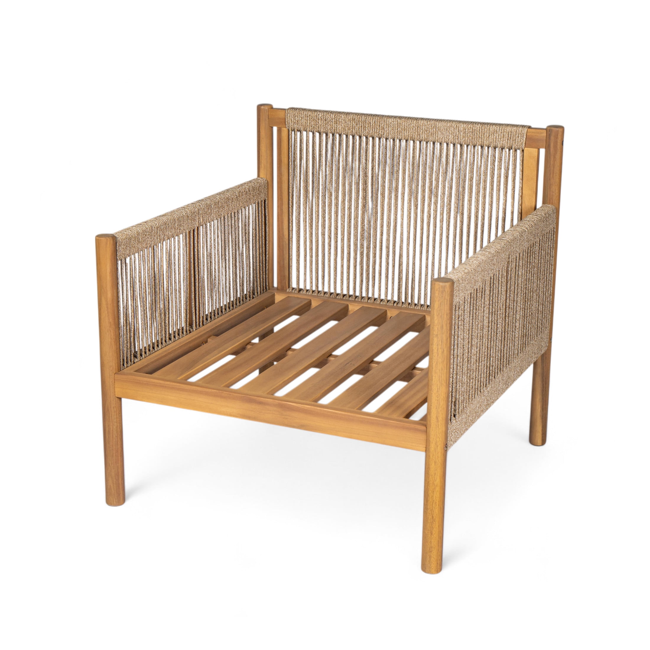 Christopher Knight Home Boho Outdoor Lounge Chair, Rope Accent, Solid Wood Frame, Beige Cushion