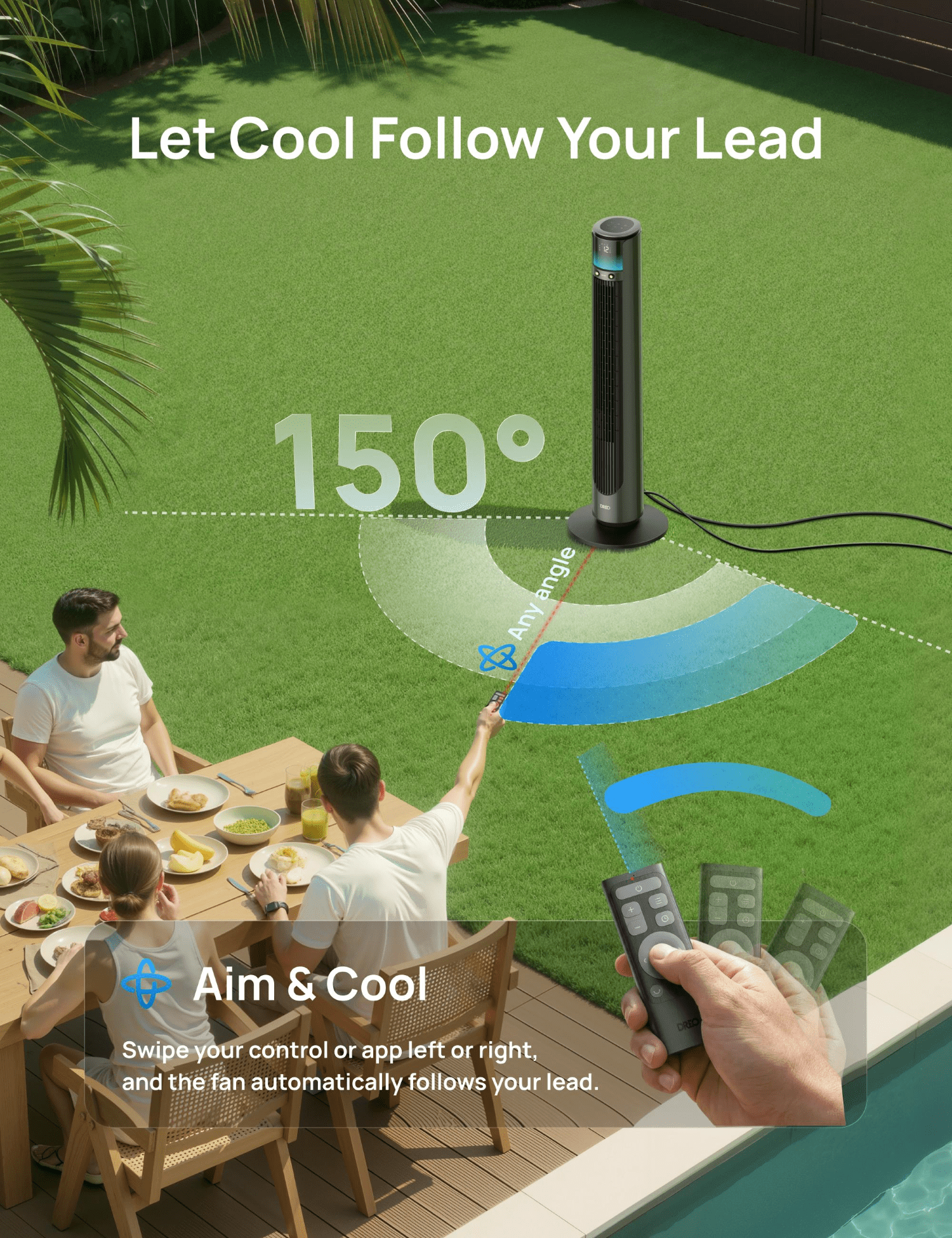 DREO TurboCool™ Outdoor Misting Fan 711AS Ultra-Quiet BLDC Motor Fan with 33 ft/s Hyperfast Airflow