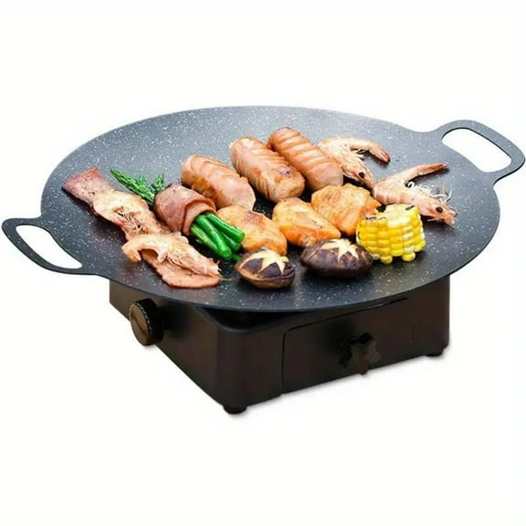 Non-stick Barbecue Grill Pan, 1 Piece Round Barbecue Pan with Handle, Barbecue Utensils for Outdoor Camping Picnic, Travel Accessories, Kitchen Accessories
