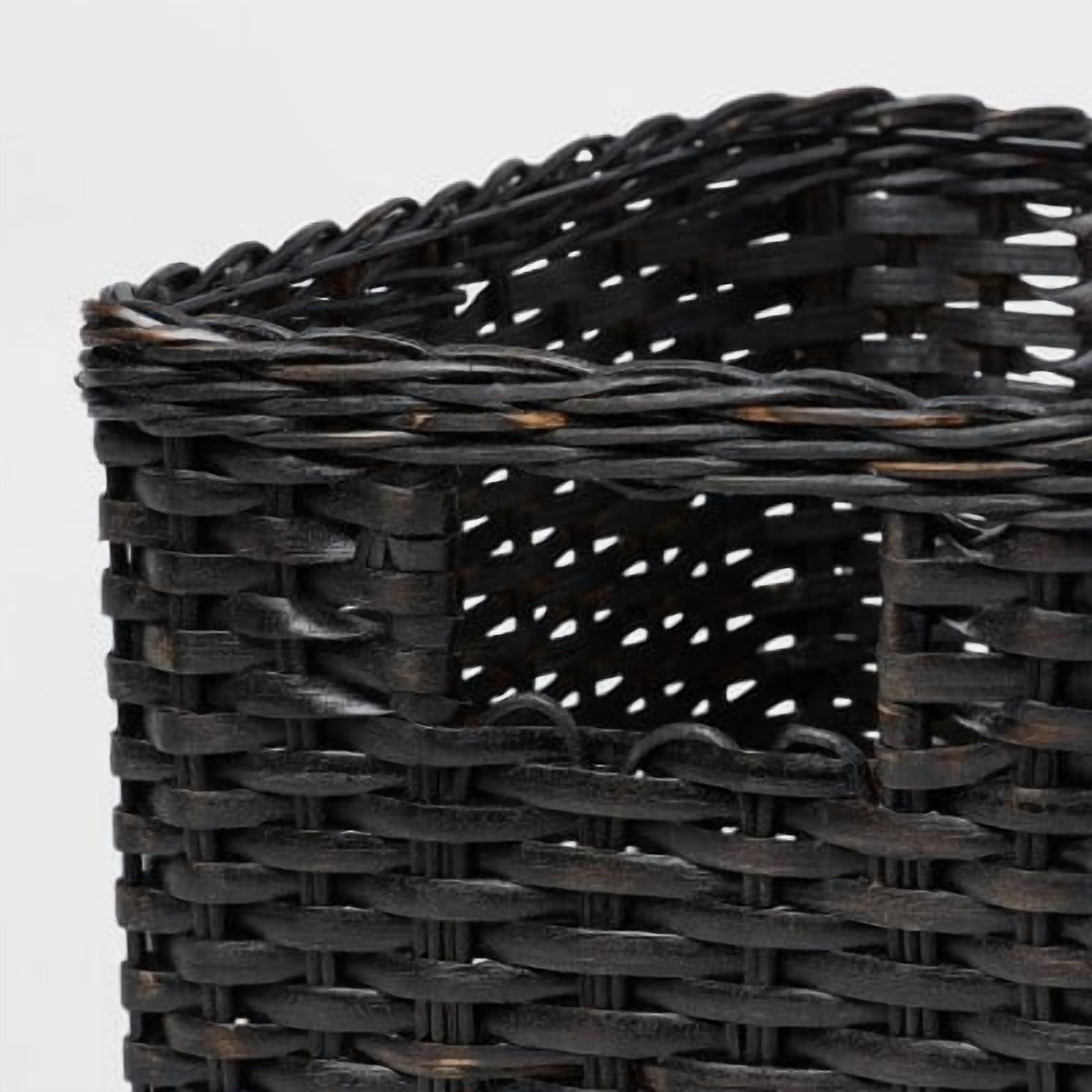 S Washed Woven Rattan Crate Black -  Rectangle Decorative Basket, 8" H x 11.25" W x 10" D, Air Dry