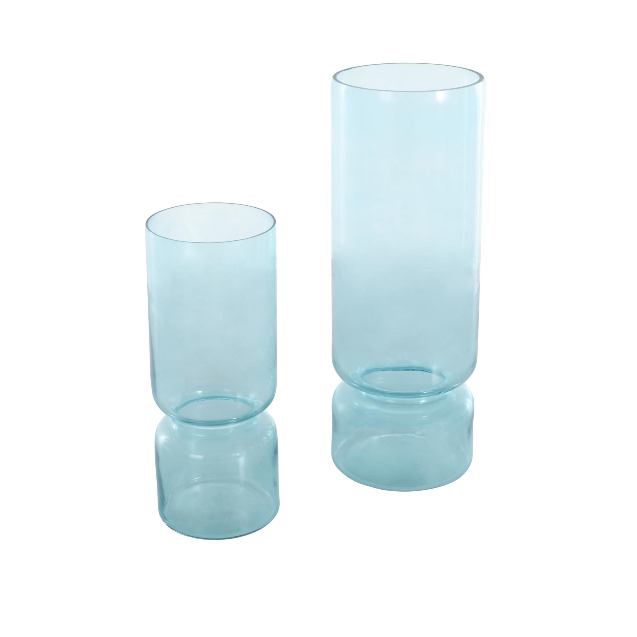 DecMode 14", 10"H Modern Round Blue Glass Vase, Set of 2