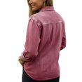 thumbnail image 5 of UDAUDU Women Button Down Denim Shirts Casual Long Sleeve V Neck Fall Fashion Blouse Crop Top Jackets Wine XL, 5 of 8