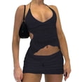 thumbnail image 2 of Women Tops Skirt Suit, Sleeveless Off Shoulder Hanging Neck Lace Crop Vest + Wrapped Solid Color Short Skirt Outfit, 2 of 7