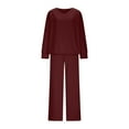 thumbnail image 3 of Comfy Sets for Women Clothing Womens 2 Piece Lounge Set Fall Outfits Solid Color Long Sleeve V-Neck Tops Oversized Wide Leg Pants Workout Tracksuit Sets Sporty Lightweight Cozy Casual Sets, 3 of 9