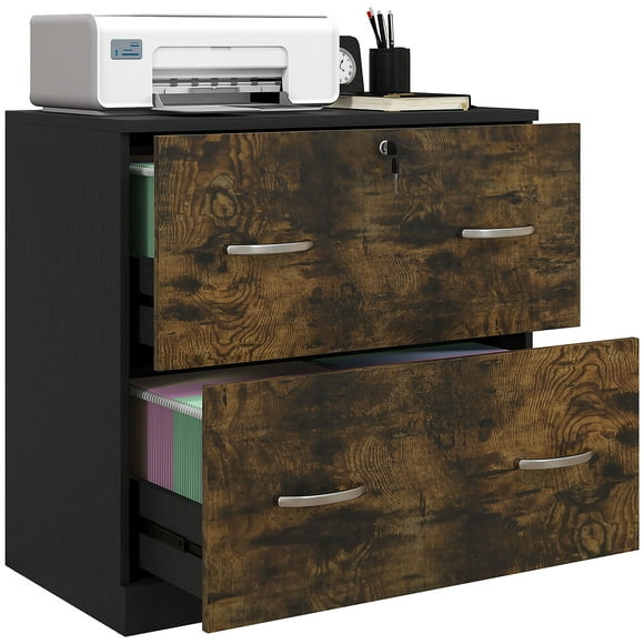 Vinsetto Filing Cabinet with 2 Drawers File Cabinet with Lock Rustic Brown