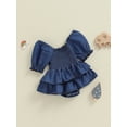thumbnail image 3 of Suealasg Baby Girl Denim Romper Dress Square Neck Short Sleeve Layered Ruffled Hem Jumpsuit 3 6 12 18 Months Infant Girls Summer Clothes, 3 of 8
