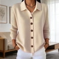 thumbnail image 2 of Womens Knit Cardigan Sweater Long Sleeve Button Down Open Front Solid Casual Lightweight Top Beige L, 2 of 5