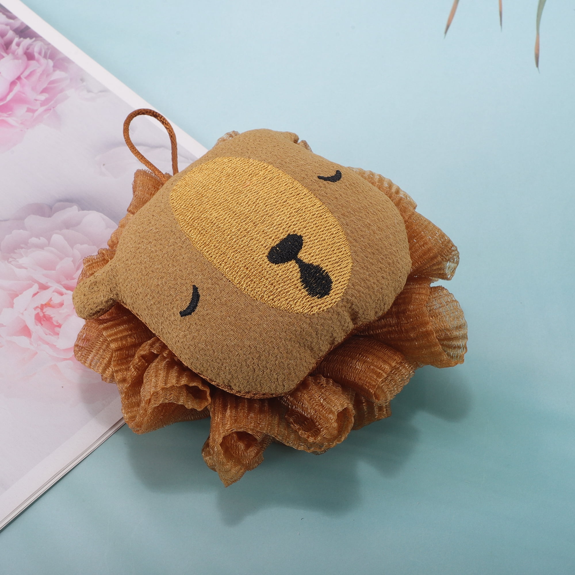 Unique Bargains Cute Cartoon Bath Sponge Body Scrubber for Shower Brown 1 Pc