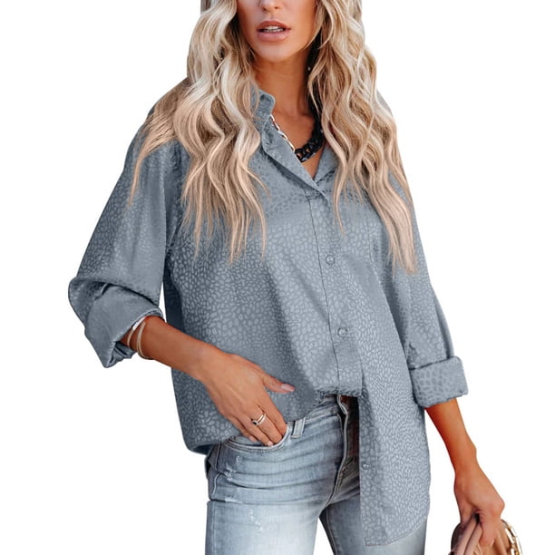 Blusa elegante de manga larga para mujer blusa de satén con patrón de piedra Color puro de moda de un solo pecho para oficina para mujer para cumpleaños ANGGREK Otros