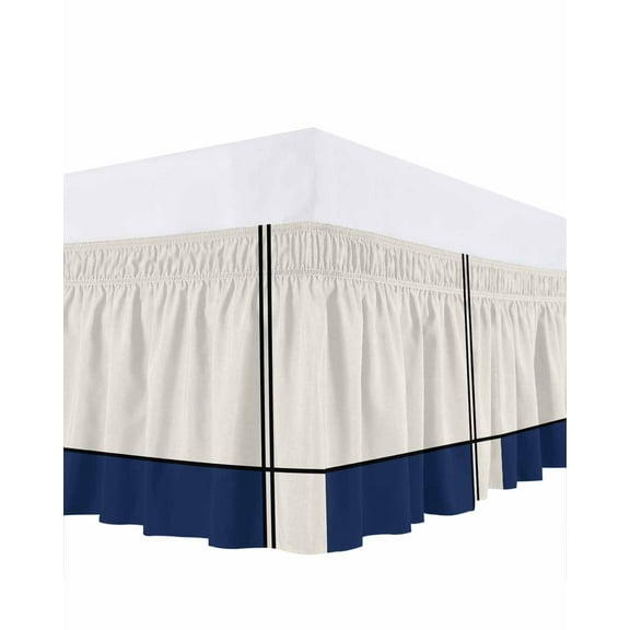 Abstract Gemoetric Bed Skirt Art Navy Blue Color Block Bed Skirts King Size 18 Inch Drop, Wrap Around Dust Ruffle Bedskirt with Adjustable Elastic Belt for Queen Size Beds