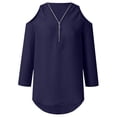 thumbnail image 3 of Pxiakgy Cold Shoulder 3/4 Roll Sleeve Tops for Women Loose Shirt Chiffon Zipper Long Sleeves Plus Size Tops Cold Shoulder Top Zip Front Shirts V Neck Blouses Tunic Top Navy Xxl, 3 of 6