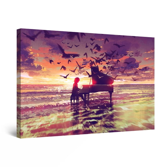 Startonight Canvas Wall Art Abstract - Fantasy Piano on the Beach Painting - Large Artwork Print for Living Room 32" x 48"