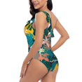 thumbnail image 4 of Salouo Hawaiian Style Pattern One Shoulder Ruffled One Piece Swimsuit for Women V Neck Swimwear Tummy Control Bathing Suit-Medium, 4 of 6
