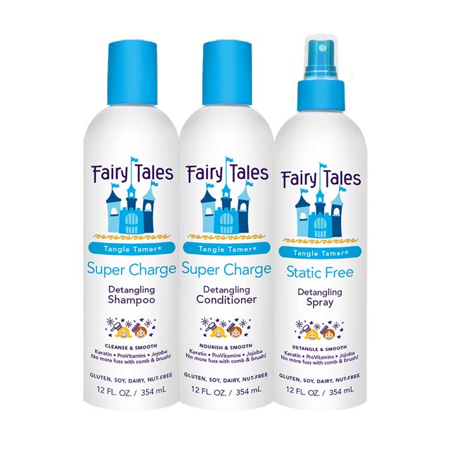 Fairy Tales Tangle Tamer Champú y acondicionador desenredante para niños más spray desenredante - Protección ultra hidratante y antiencrespamiento - Sin parabenos, sin sulfatos - 12 oz cada botella -