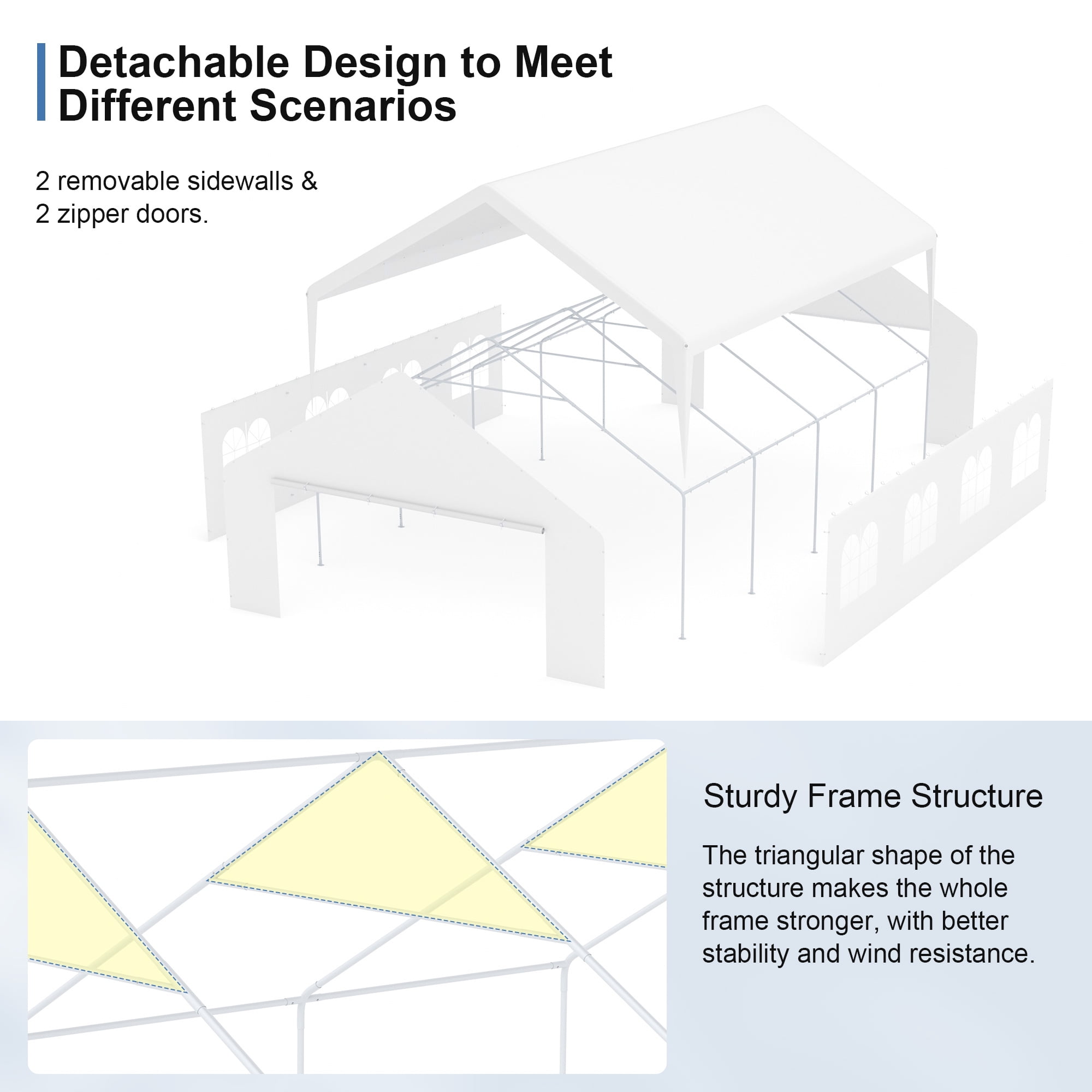 20x26 Carport Party Tent Heavy Duty Carport with Removable Sidewalls Outdoor Storage Shelter Portable Garage
