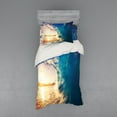 thumbnail image 2 of Ocean Duvet Cover Set, Ocean Wave at Sunrise Reflection on Surface Tropical Trees Shoreline Summer Picture, Bedding Set with Shams and Fitted Sheet, 3 Sizes, by Ambesonne, 2 of 3