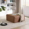thumbnail image 3 of 35" Wide Oversized Square Ottoman Coffee Table, Faux Leather Couch Ottoman Large Footstool for Living Room (Brown, Square), 3 of 7