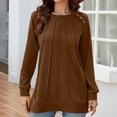 thumbnail image 3 of Scyoekwg Women'S Sweatshirts Pullover Tops Dressy Casual Loose Solid Color Crewneck Button Pullover Side Slit Tunic Tops Long Sleeve Fall Winter Clothes Trendy Sweatshirts(Brown,S), 3 of 6