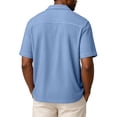 thumbnail image 3 of Men's Vintage Ribbed Knit Button-Up Shirt Short-Sleeve Soft Fabric Summer Casual & Retro Wear For Canadian Men,Blue,M, 3 of 3